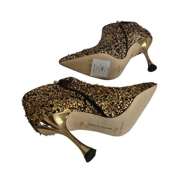 NEW Manolo Blahnik Size 35.5 EU Pluta Golden Speck Metallic-Stiletto Booties - Picture 7 of 16